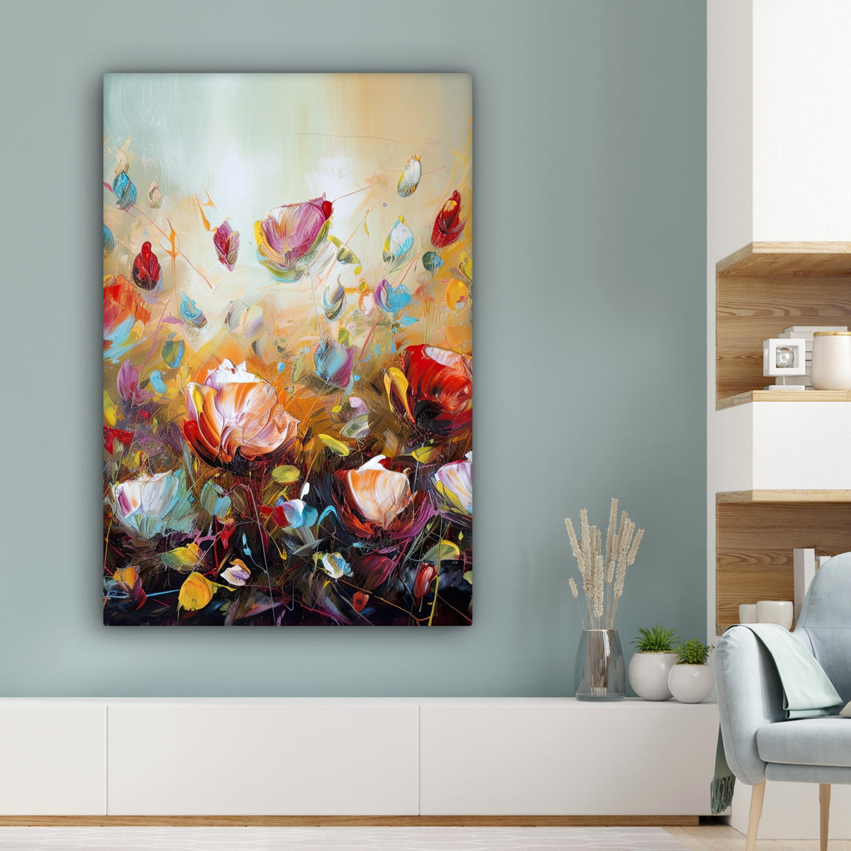LEINWANDBILD Blumen - Kunst - Natur - Ölgemälde 80x120 cm - Multicolor, Textil (80/120cm) - MuchoWow