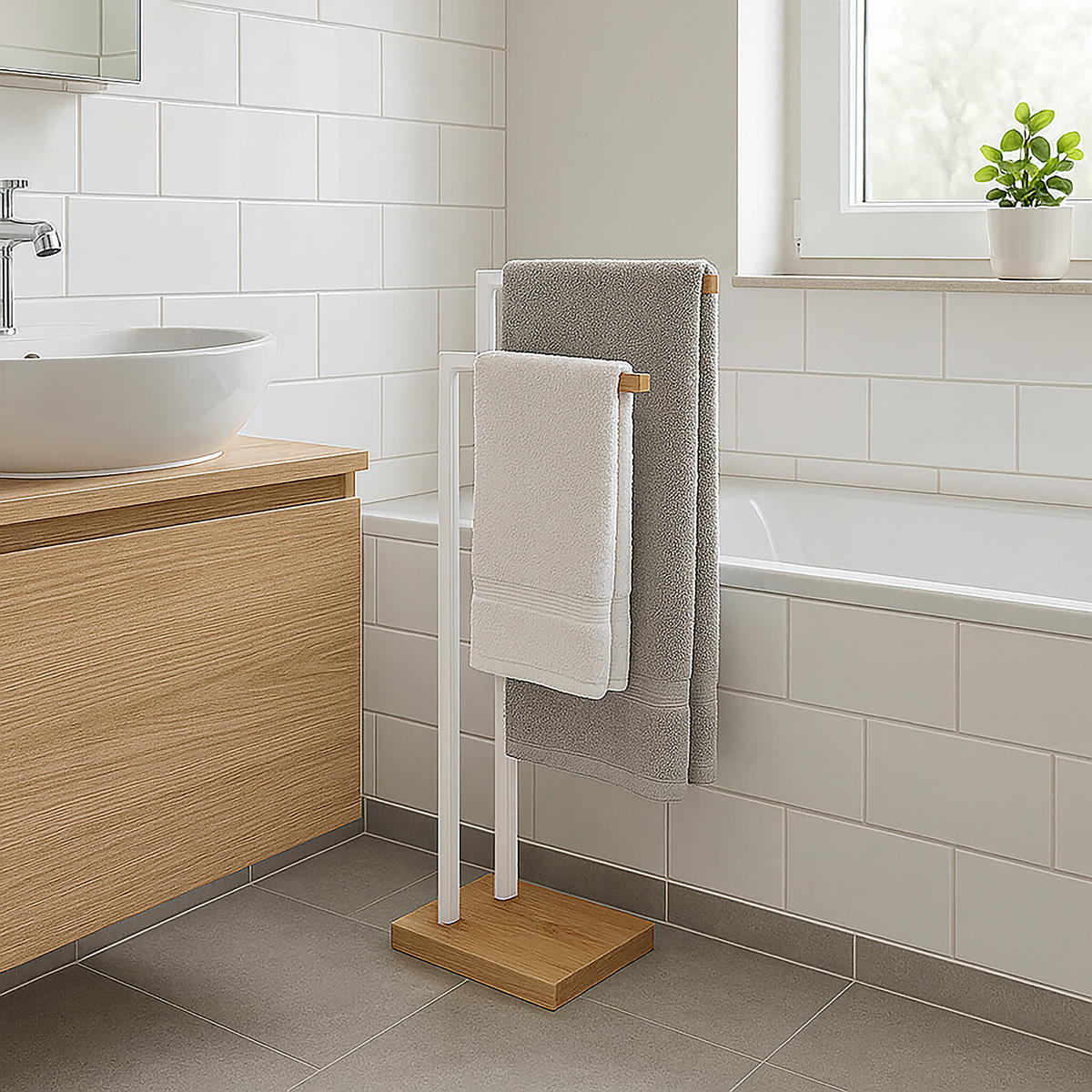 HANDTUCHHALTER - Weiß, Holz/Kunststoff (38.5/80.5/19.5cm) - Relaxdays