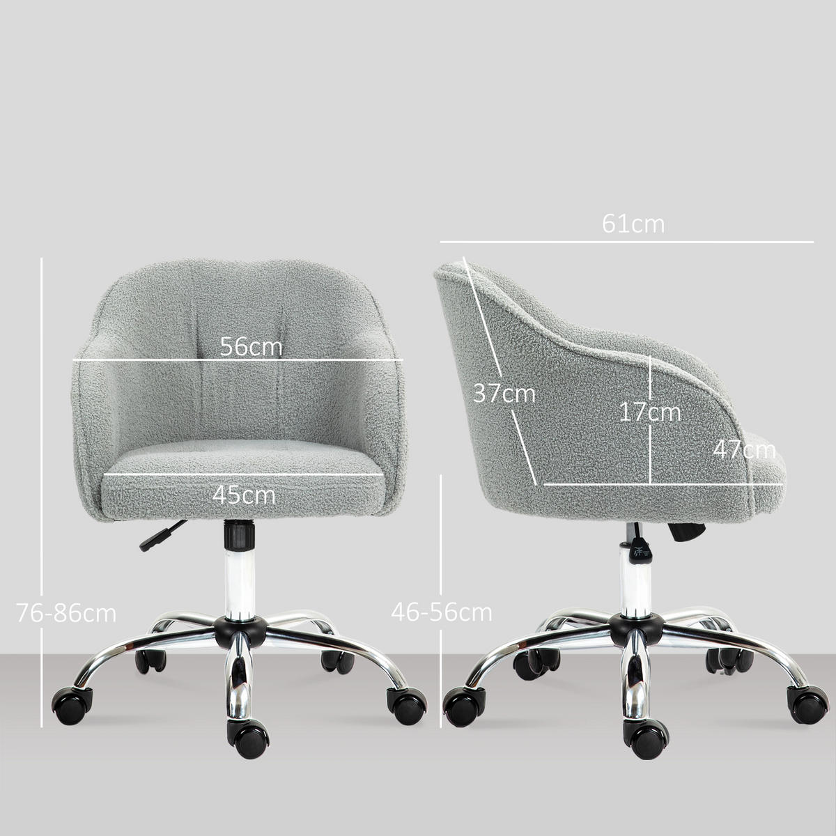 BÜROSTUHL Polyester Kunstleder Grau - Grau, Kunststoff (61/86/56cm) - HOMCOM