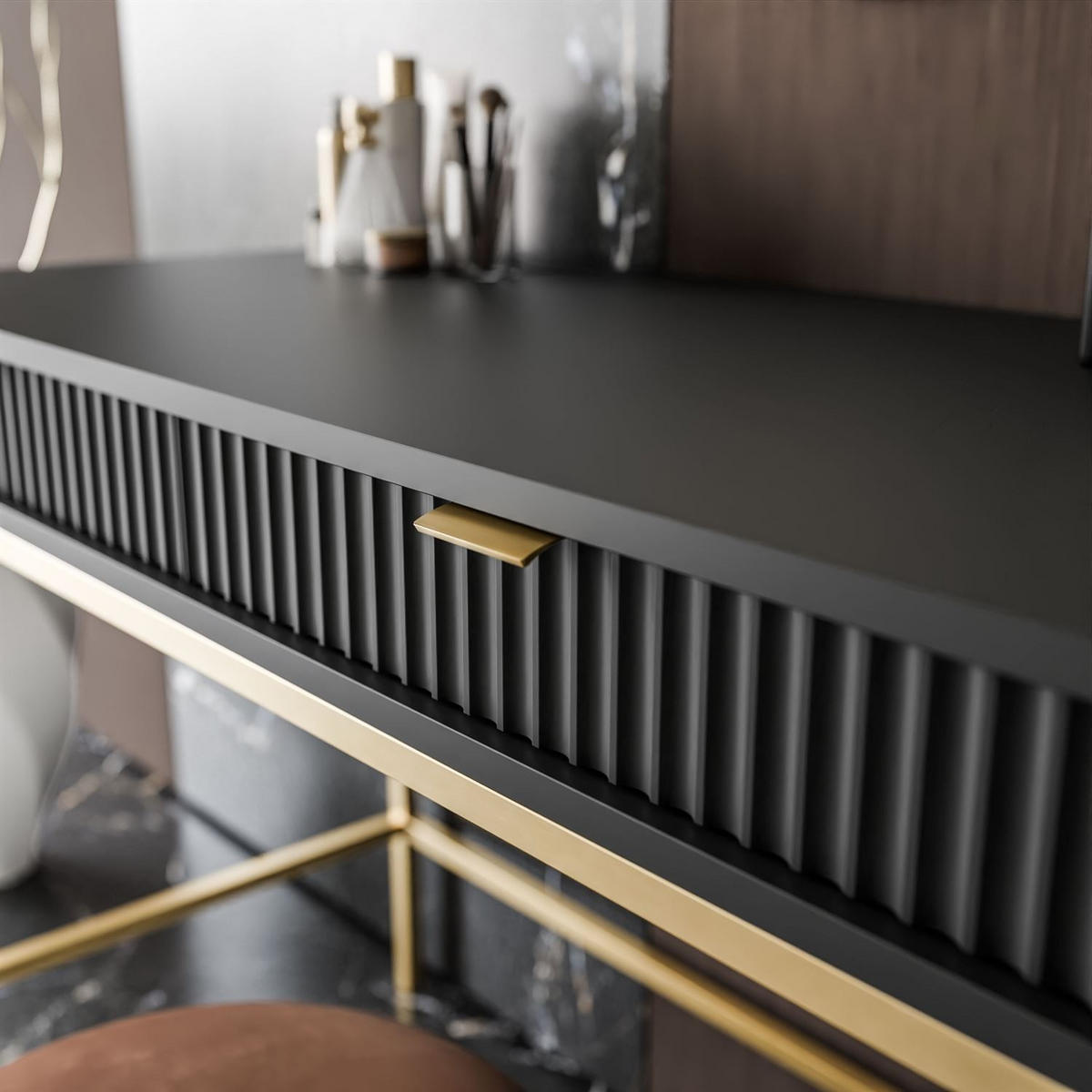 KONSOLENTISCH CORTADO GOLD T104 SCHWARZ - Schwarz, Holzwerkstoff (50/104/78cm) - Lookway