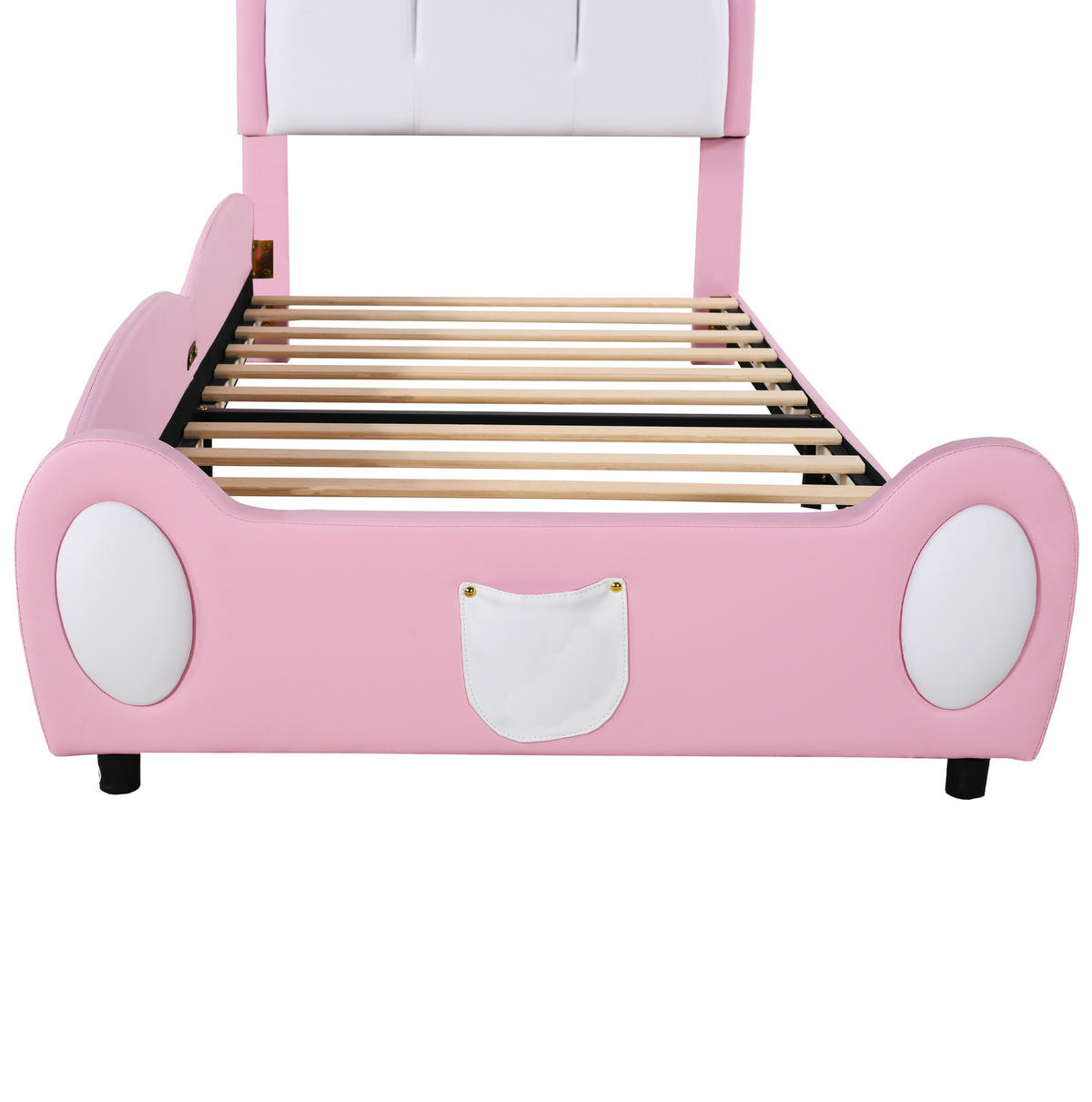 KINDEREINZELBETTEN aus Kunstleder 90x200 cm in Rosa mit Kronen-Kopfteil - Rosa, Leder (90/200cm) - Modfu