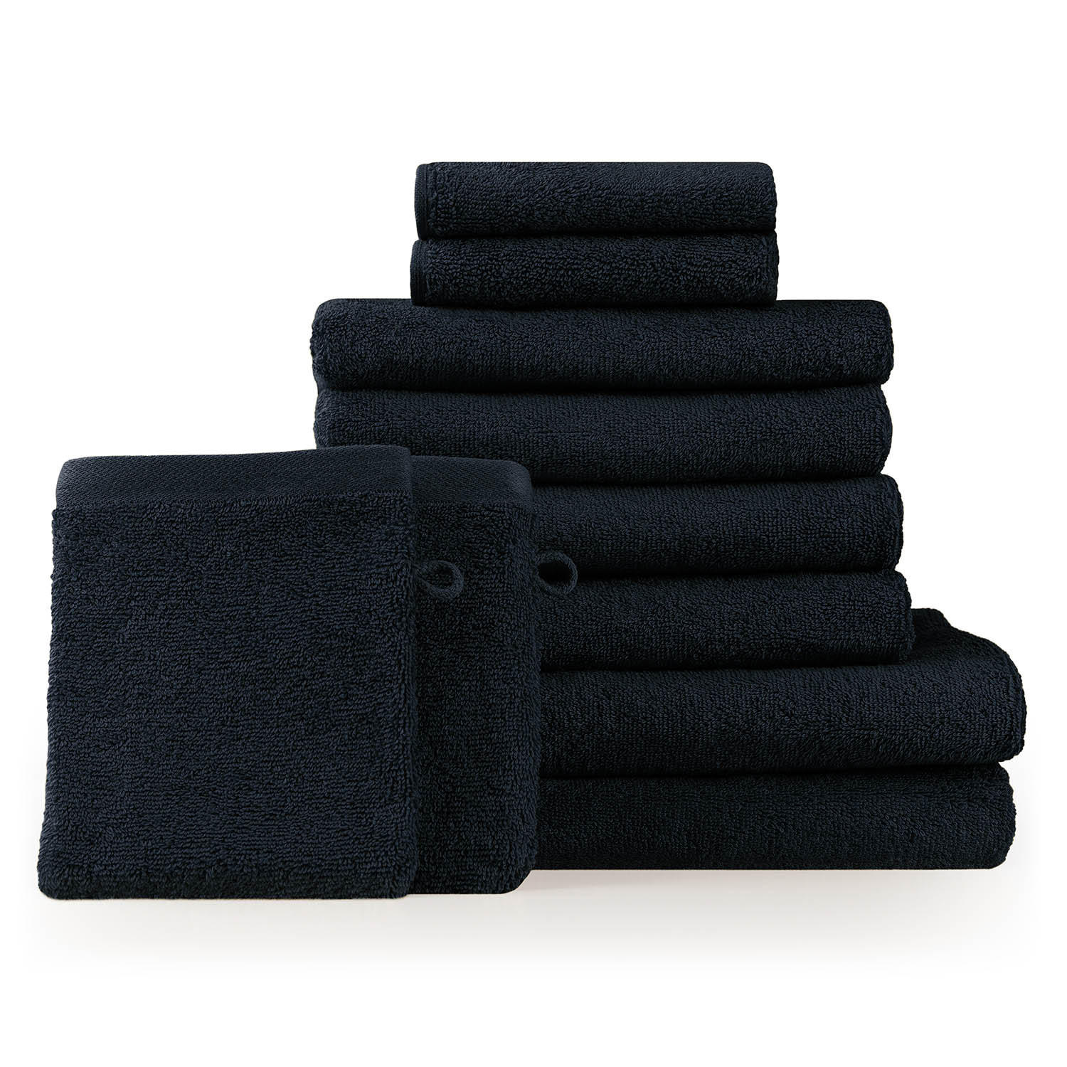 HANDTUCH 8-teilig, 2x Badetuch 70/140 + 4x Handtuch 50/100 + 2x Gästetuch 30/30 + 2x Waschlappen 15/20 cm, Dunkelblau - Dunkelblau, Textil (70/140cm) - Blumtal