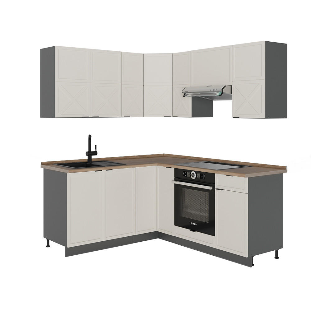 ECKKÜCHE Fame-Line GrauBeige/Anthrazit 160 x 190 cm, AP Eiche - Anthrazit/Grau, Holzwerkstoff (190/81.6/60cm) - Vicco