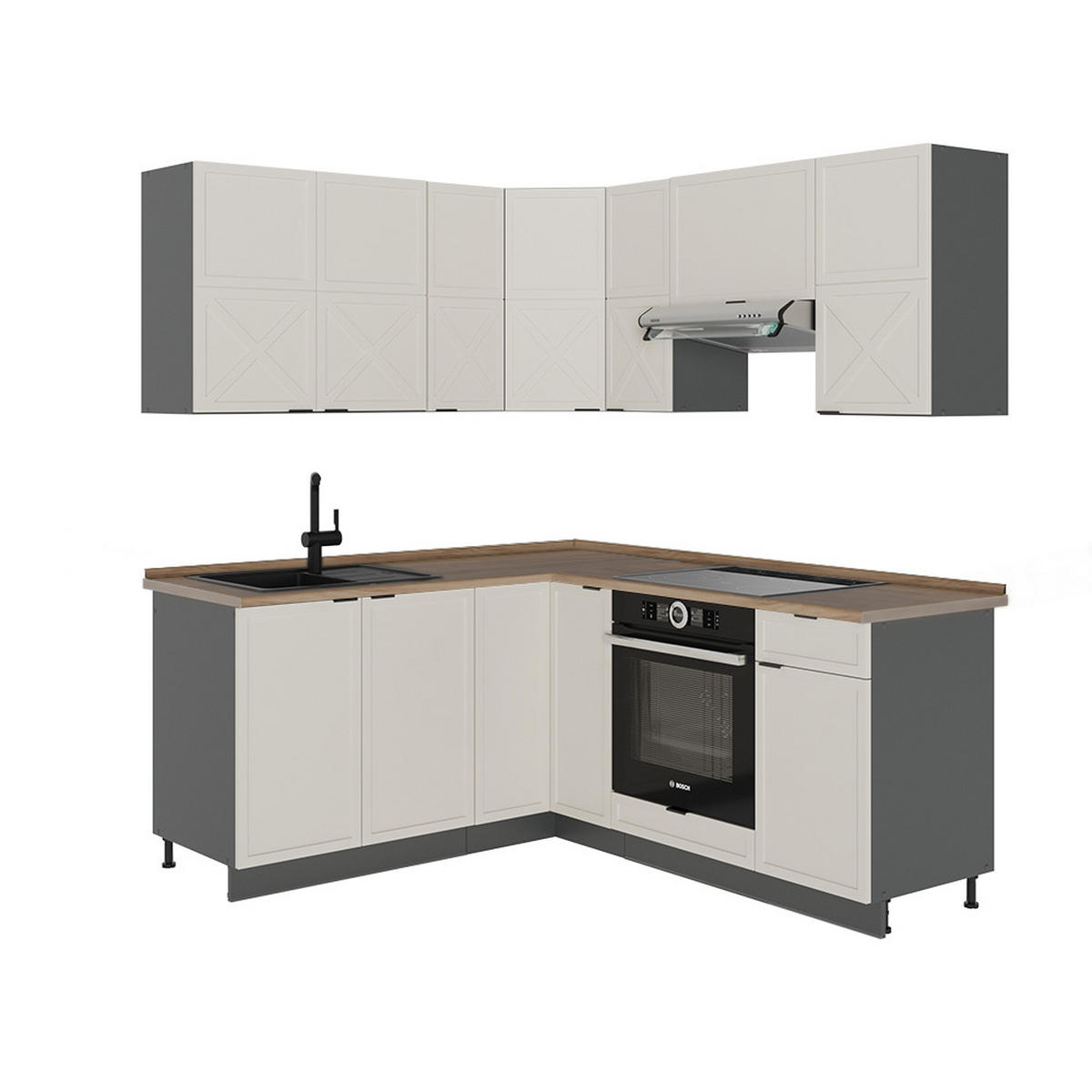 ECKKÜCHE Fame-Line GrauBeige/Anthrazit 160 x 190 cm, AP Eiche - Anthrazit/Grau, Holzwerkstoff (190/81.6/60cm) - Vicco