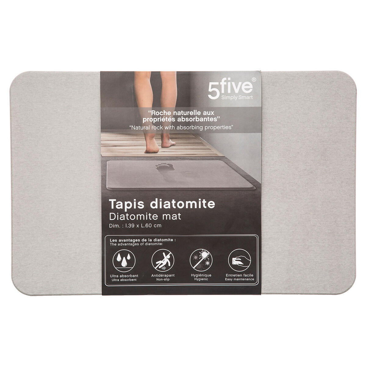 BADEMATTE Kieselgur, Diatomit, Grau, 60 x 39 cm - Grau, Kunststoff (39/60cm) - 5five Simply Smart