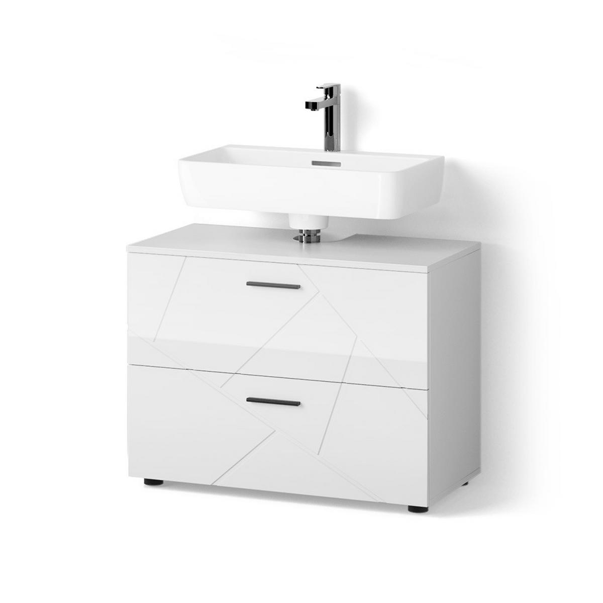 WASCHBECKENUNTERSCHRANK Ronco Weiß Hochglanz 80 x 58.6 cm - Weiß Hochglanz/Weiß, Holzwerkstoff (80/58.6/41cm) - Livinity®