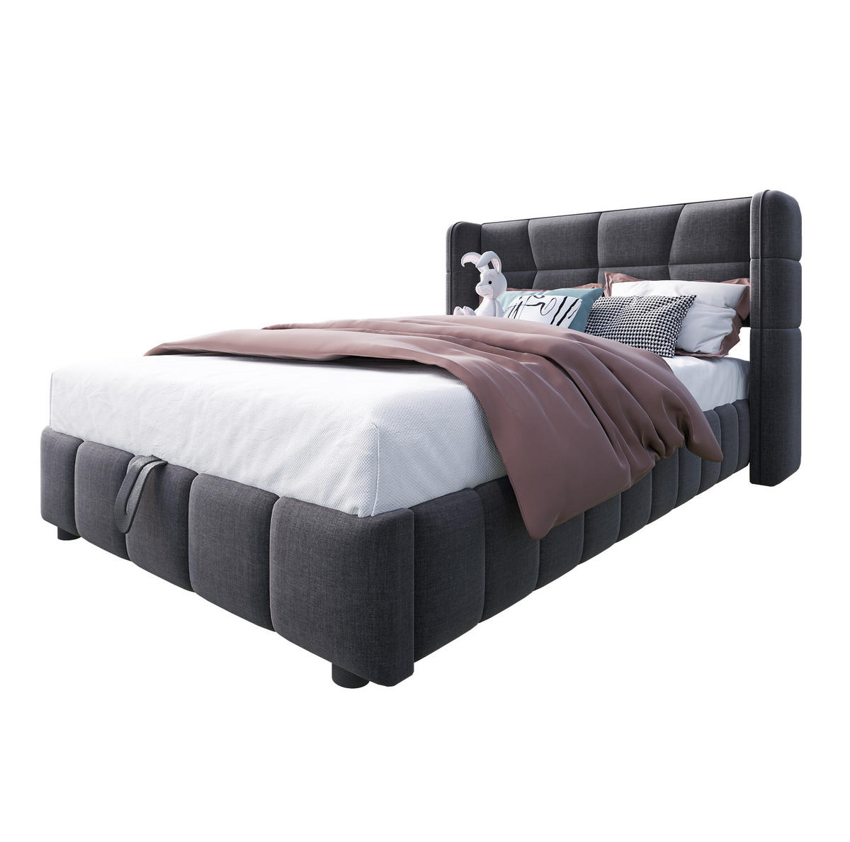 POLSTERBETT 90/200 cm Grau aus Stoff mit Stauraum - Grau, Textil (90/200cm) - OKMYHOME