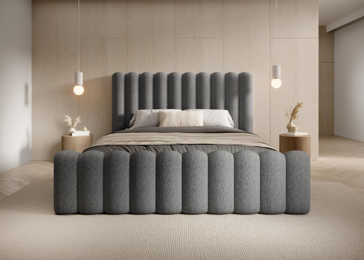 POLSTERBETT Langlebiges Polsterbett Mona V 180x200 cm – Bett mit Bettkasten & Pflegeleichtem Material, Grau - Schwarz/Grau, Holzwerkstoff/Kunststoff (180/200cm) - DomoHome