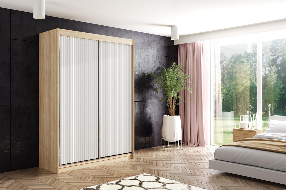 KLEIDERSCHRANK RYFLOX mit LED - 120 - Eiche Artisan|Schwarz - Schwarz/Eiche Artisan, Holzwerkstoff (120/215/61cm) - ALTDECOR