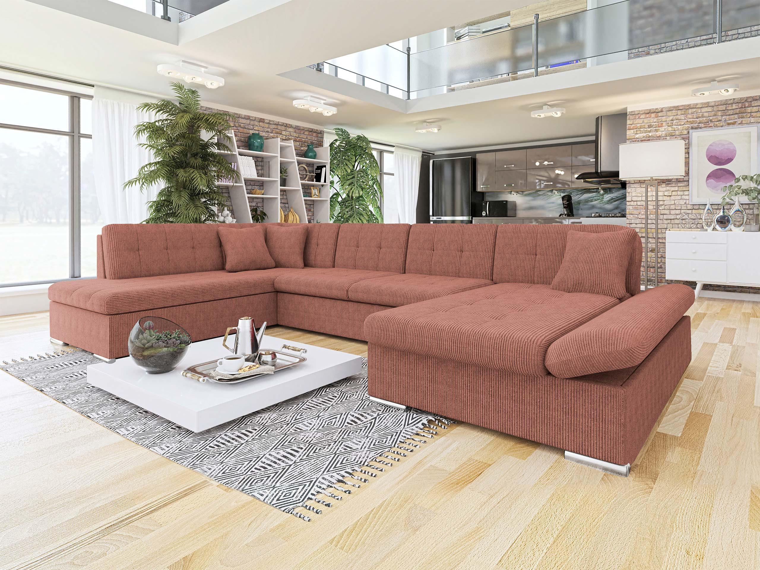 ECKSOFA Bergen Cord, Seite: Rechts - Silberfarben/Rosa, Holz/Textil (345/76/205cm) - MIRJAN24