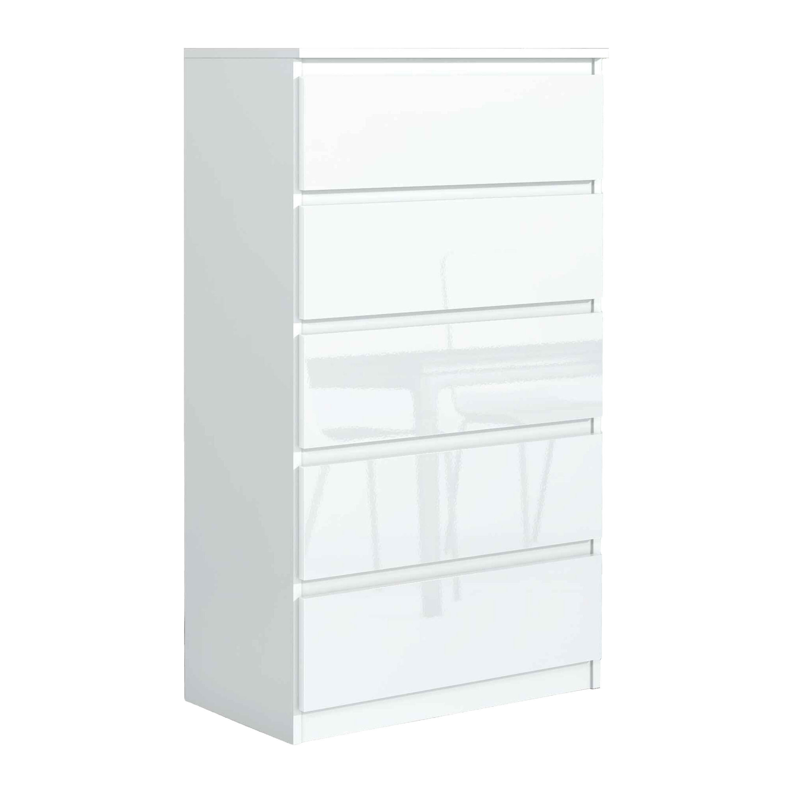 KOMMODE NUDO 70/124,5/39cm mit 5 Schubladen Türen Weiß - Weiß Hochglanz/Weiß, Holzwerkstoff (70/124.5/39cm) - MASSENO