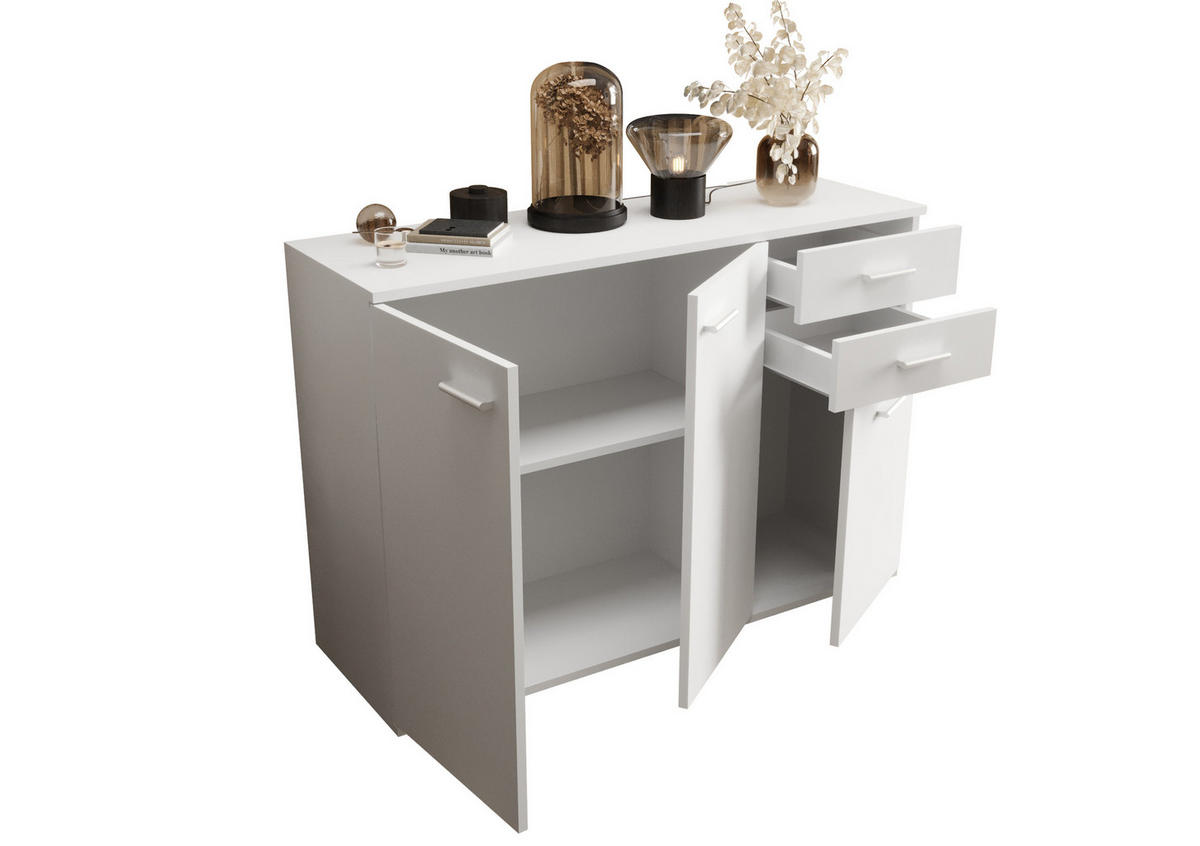 KOMMODE London LMK 3D2S mit 3 Türen, Sideboard in Farbe: Weiß, Größe: 106 x 75 x 35 cm - Weiß, Holzwerkstoff (106/75/35cm) - O-Sofa