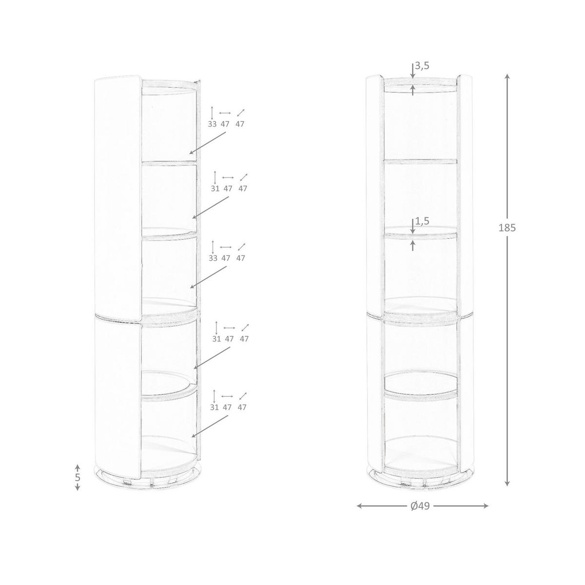REGAL Regal aus Nussbaumholz und Kunstleder in Nerzfarbe 49/49/185 cm - Edelstahlfarben/Walnussfarben, Leder/Glas (49/185/49cm) - ANGEL CERDA