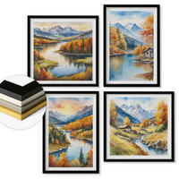 WANDBILDER 4er-Set - 50x50 cm & 40x60 cm Schwarzer Rahmen - Herbstliche Berge, Flusshütte - Schwarz, Kunststoff (50/50cm) - ArtPrintCave