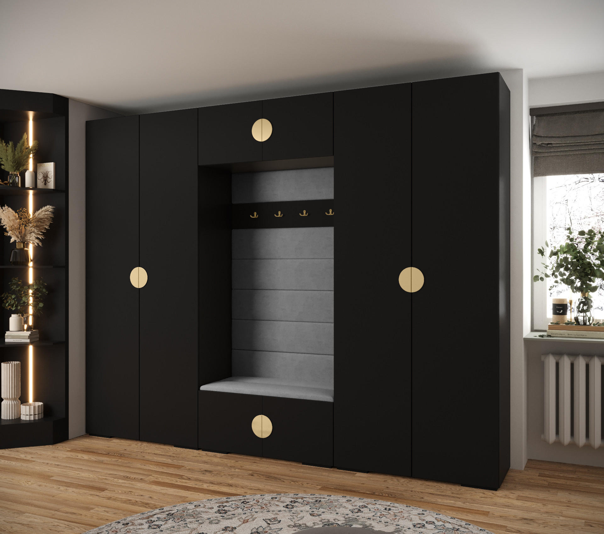 GARDEROBEN-SET 236,7/300/47 - Goldfarben/Schwarz, Holz/Kunststoff (300/236.7/47cm) - Abiks Möbel