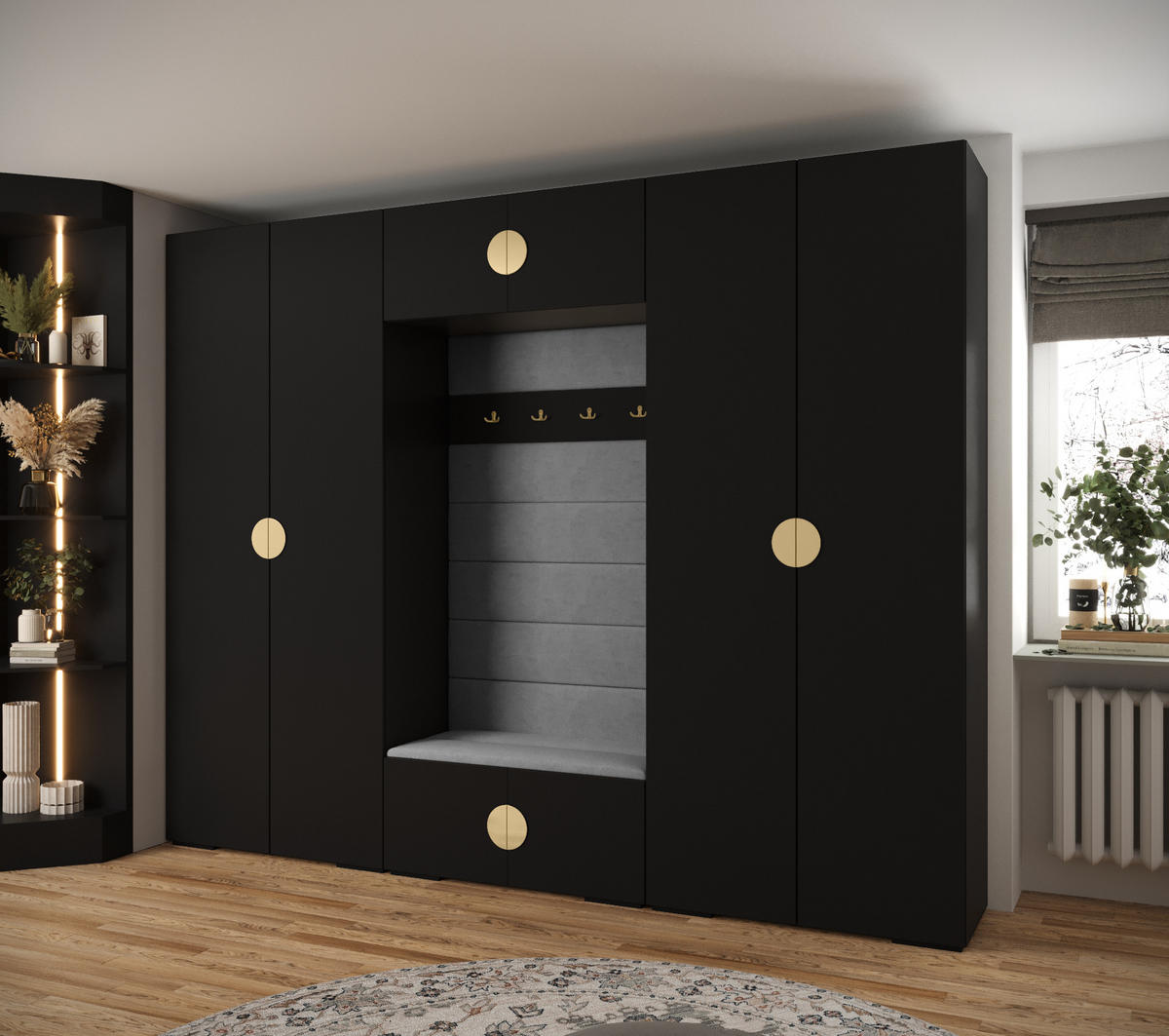 GARDEROBEN-SET 236,7/300/47 - Goldfarben/Schwarz, Holz/Kunststoff (300/236.7/47cm) - Abiks Möbel