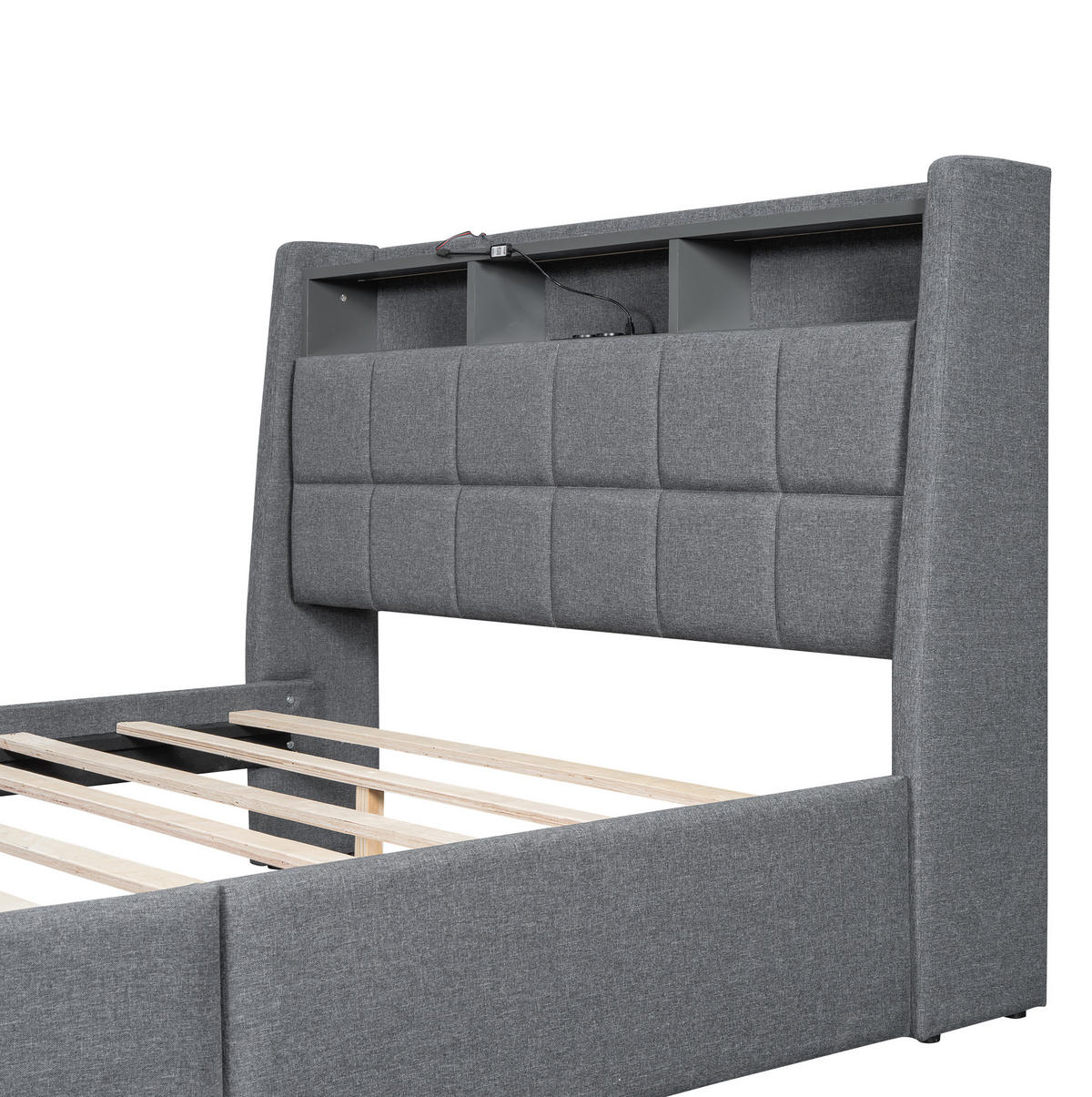 POLSTERBETT 140/200 cm Grau aus Leinen mit Schubladen - Grau, Textil (140/200cm) - OKMYHOME