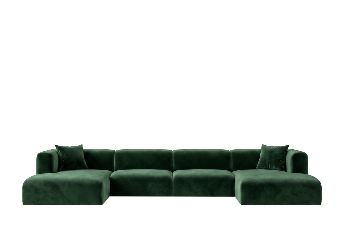 ECKSOFA U-Form, Velvet-Stoff Bluvel, Grün, GRETA - Grün, Holz (408/70/179cm) - Kaiser Möbel