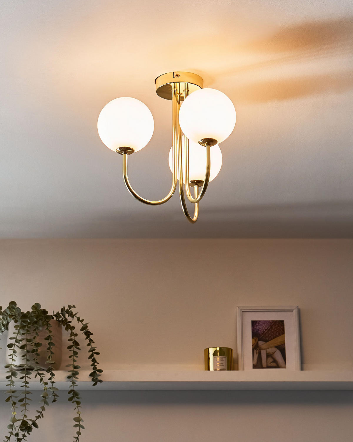 DECKENLAMPE Gold/Weiß Shire - Goldfarben/Weiß, Glas (30/30/29cm) - Beliani