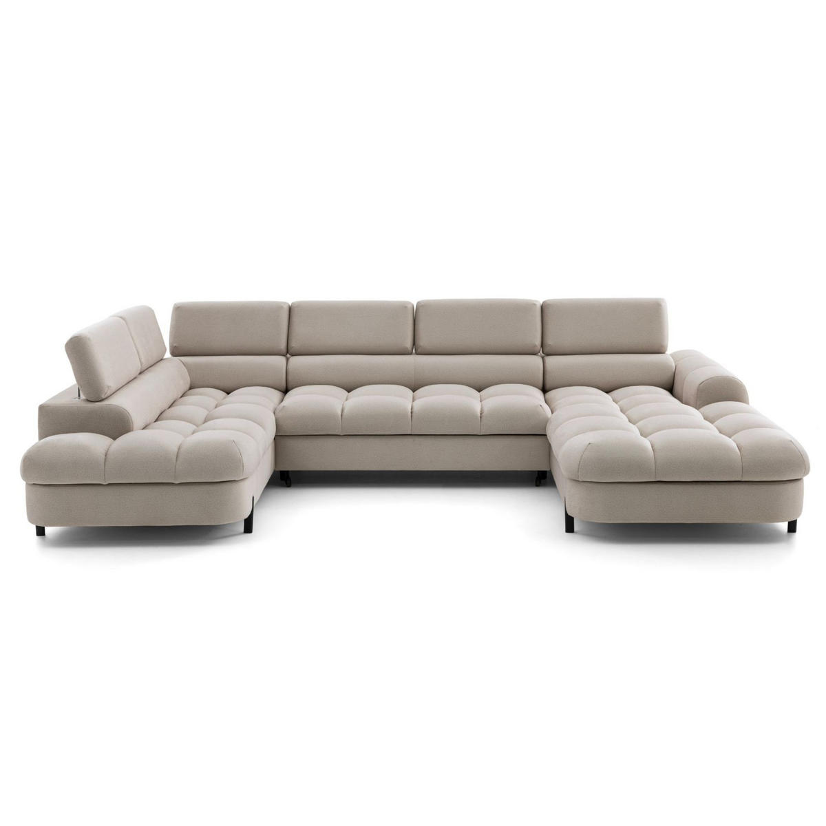 ECKSOFA U-Form BOWL U Links mit Schlaffunktion 125x265 Velours Creme - Creme/Schwarz, Holz/Textil (339/90/195cm) - Muffo