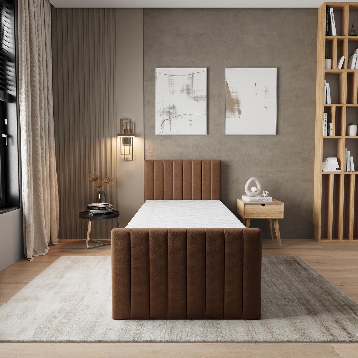 BOXBETT ARION 100 100x200 cm mit Matratze und Topper, H2+H3 - Braun - Braun, Holz (100/200cm) - MASSENO