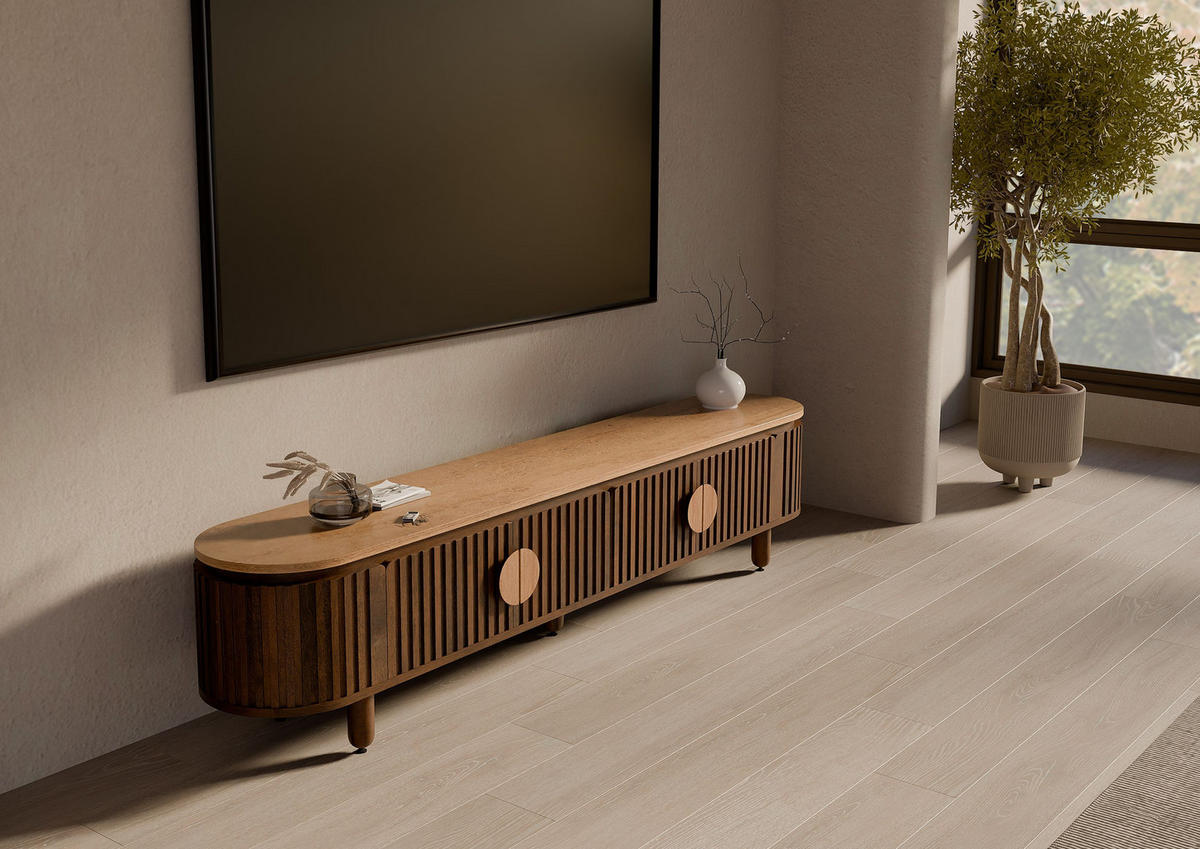 TV-BOARD Mango 220x40x50 braun geölt KYOTO #114 - Braun, Holz (220/50/40cm) - Massivmoebel24