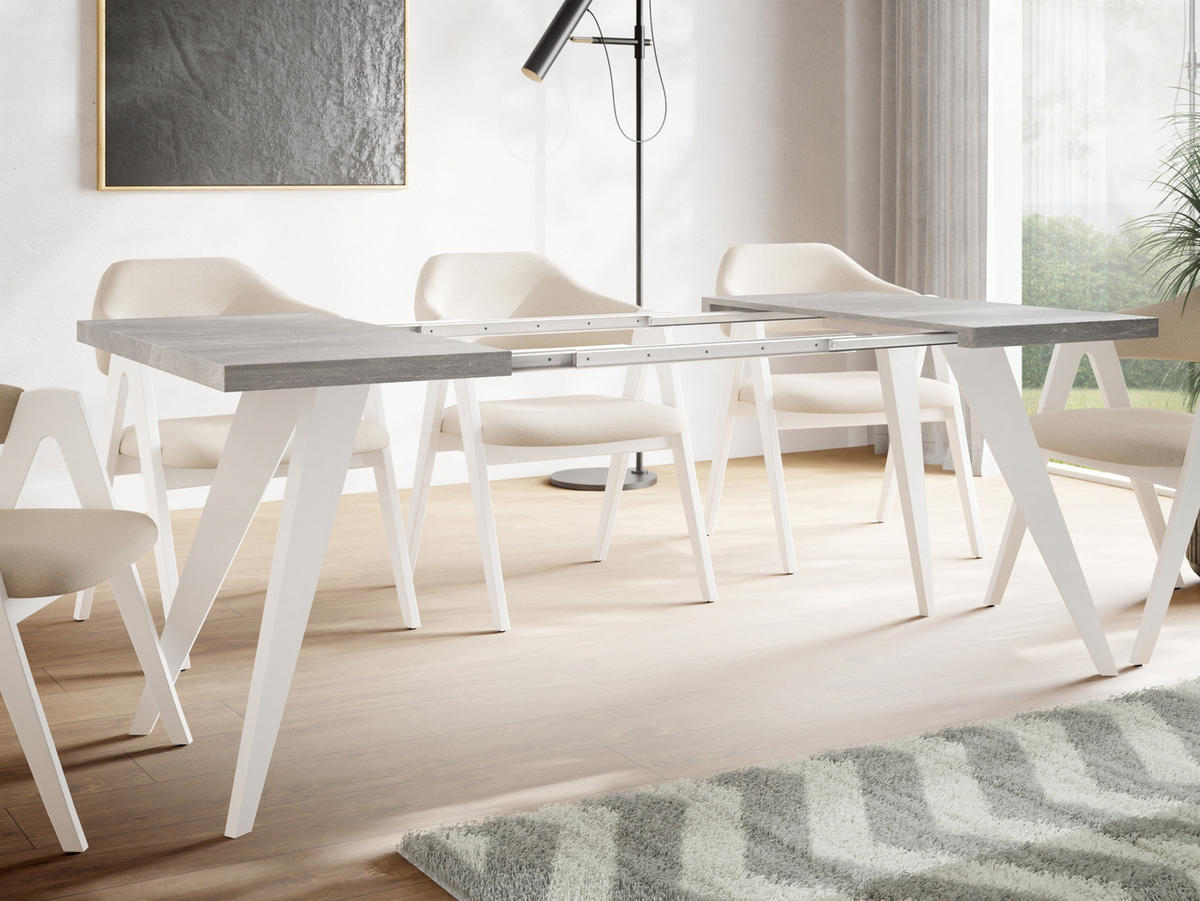ESSTISCH Quadro quadratischer ausziehbarer, Grauer Beton 100-200/100/76 cm - Hellgrau/Weiß, Holz/Holzwerkstoff (100/100/76cm) - WFL GROUP