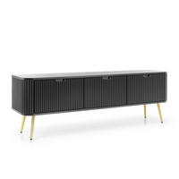 LOWBOARD Salvia 3T Schwarz, Gold 168/56/39 cm – mit geriffelten Fronten und hohen Beinen - Goldfarben/Schwarz, Holzwerkstoff/Metall (168/56/39cm) - AX Living