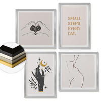 WANDBILDER 4er Set - 50x50 cm & 40x60 cm Silberner Rahmen - Minimalistische Boho-Illustrationen - Silberfarben, Kunststoff (50/50cm) - ArtPrintCave