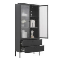 VITRINE PARIS Metall Schwarz mit Schubladen und Türen 80/35/180 cm - Schwarz, Metall (35/180/80cm) - Mein-Regal