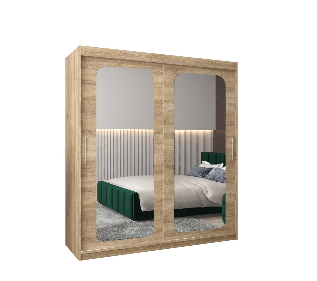 SCHWEBETÜRENSCHRANK 200/180/62 2-türig - Silberfarben/Sonoma Eiche, Holz/Kunststoff (180/200/62cm) - MÖBEL KRYSPOL
