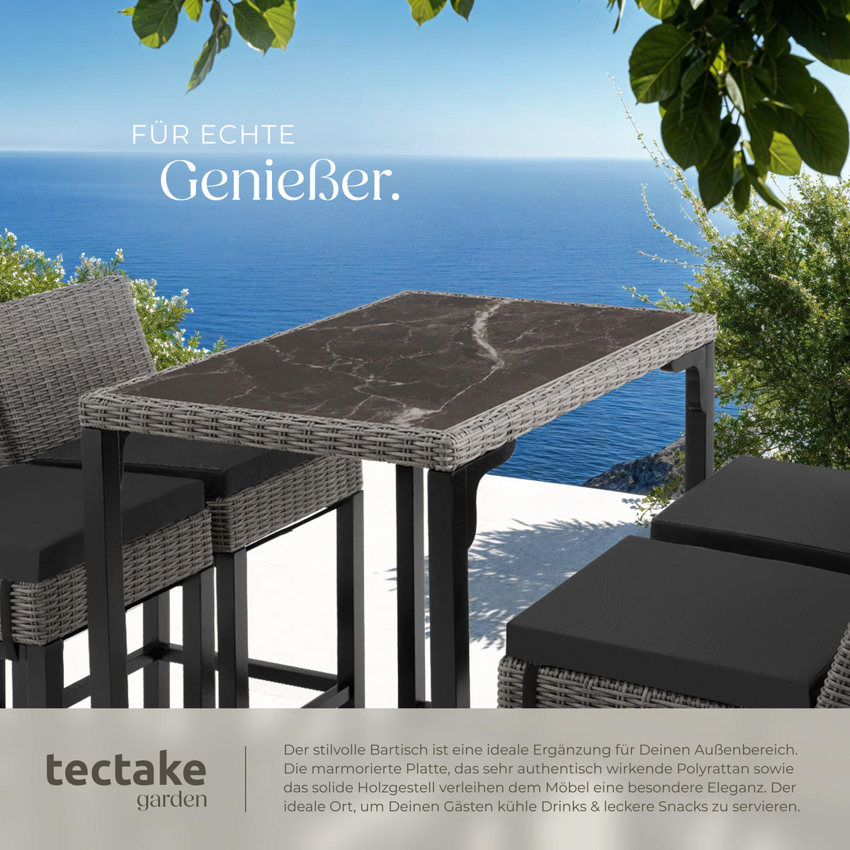 RATTAN BARTISCH Kutina,96 x 65 x 100 cm,grau - Grau, Kunststoff (96/65/100cm) - tectake