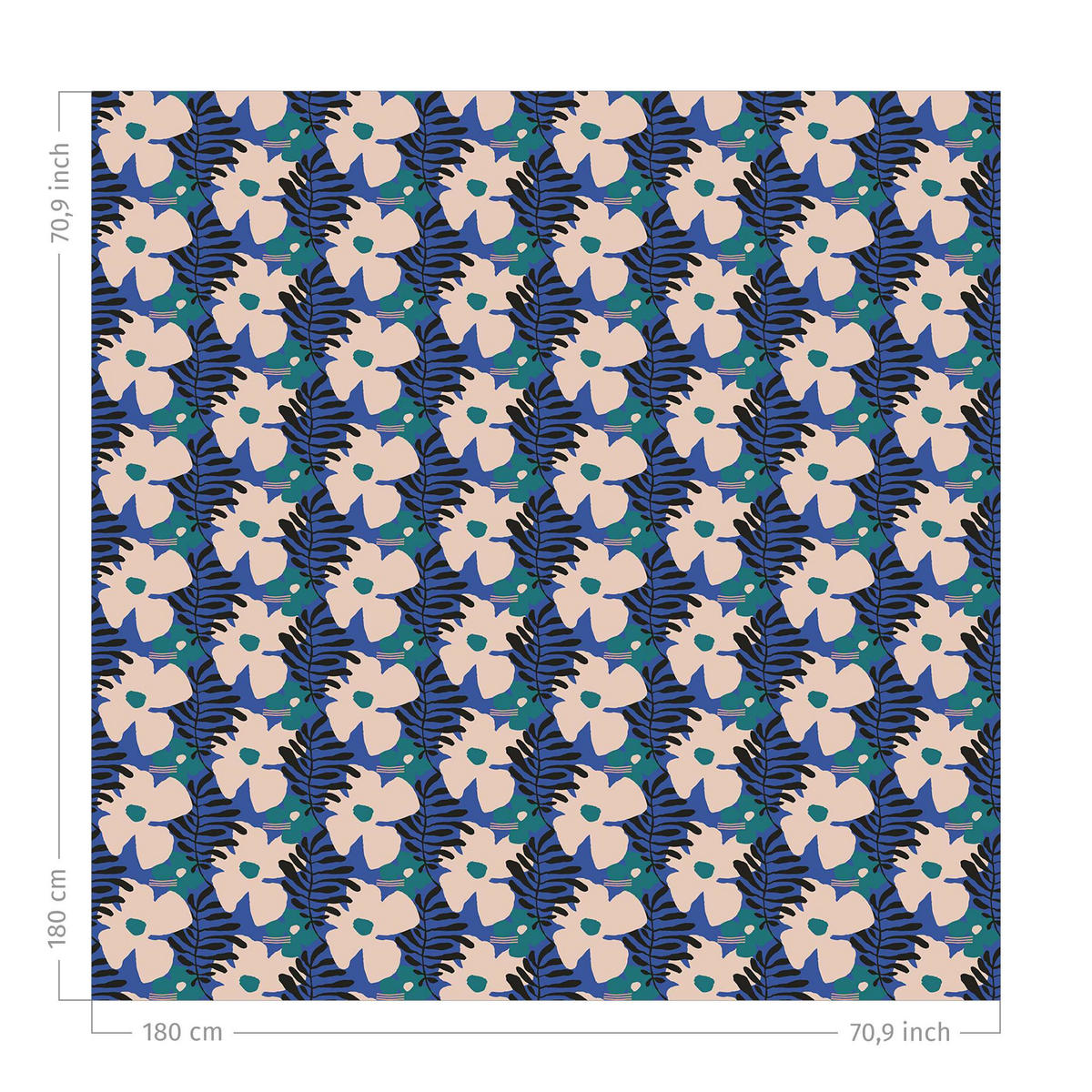 DUSCHVORHANG Blumen und Blätter auf Blau 180/180 cm - Blau, Textil (180/180cm) - Bilderwelten