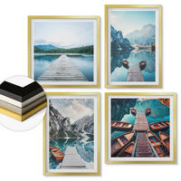 WANDBILDER 4er Set - 50x50 cm & 40x60 cm Goldrahmen - Holzstege am See, Boote - Goldfarben, Kunststoff (50/50cm) - ArtPrintCave