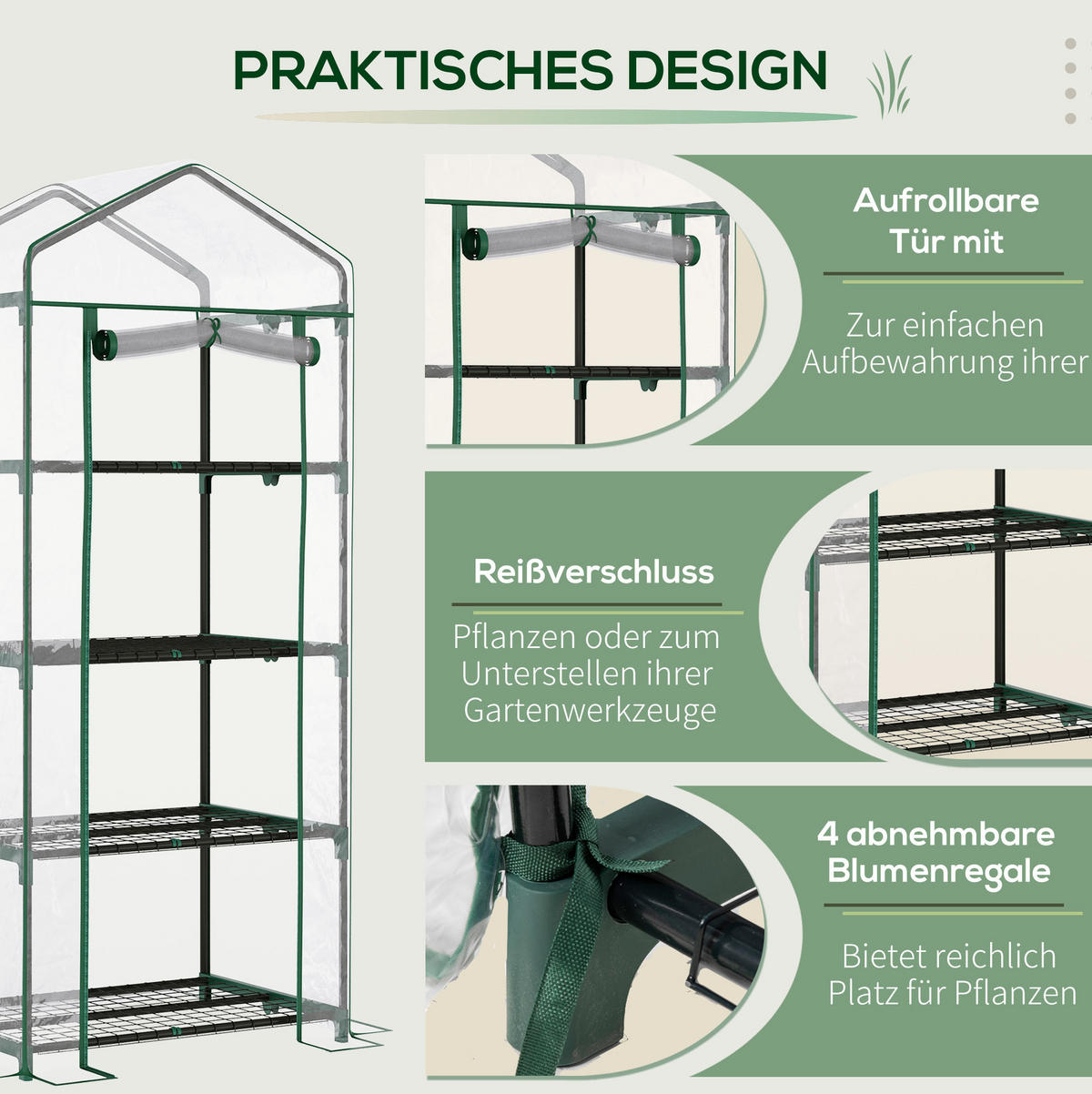 GEWÄCHSHAUS 70/160/50 cm Transparent aus Stahl mit 4 Regalböden - Transparent, Metall (50/160/70cm) - OKMYHOME