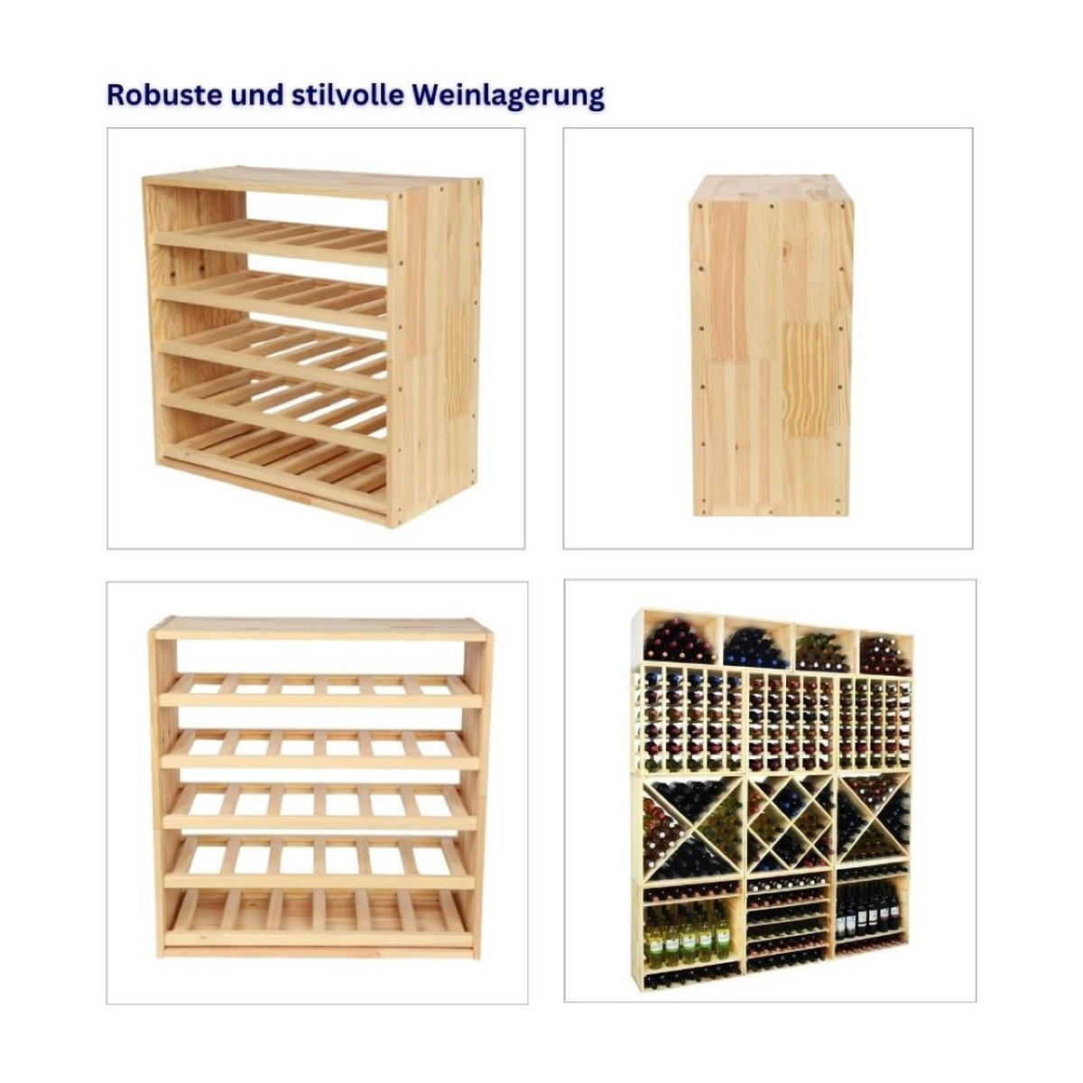 WEINREGAL Vincellar Mod 60x60x30 cm Standard Modul Für 30 Flaschen Massives Kiefernholz Natur - Naturfarben, Holz (60/60/30cm) - PROREGAL