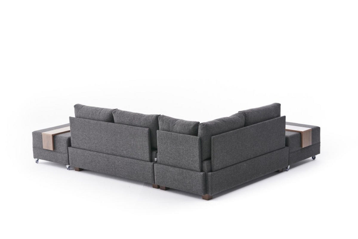ECKSOFA mit rollbarer Schlaffunktion - Anthrazit/Walnussfarben, Holz/Textil (280/210cm) - myHomelando