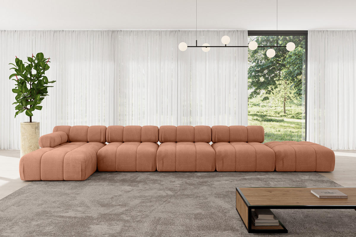 ECKSOFA modulares Sofa Lizur-L3 - 475x160x70 cm Apricot Velours - Koralle, Holzwerkstoff/Textil (475/160cm) - ALTDECOR