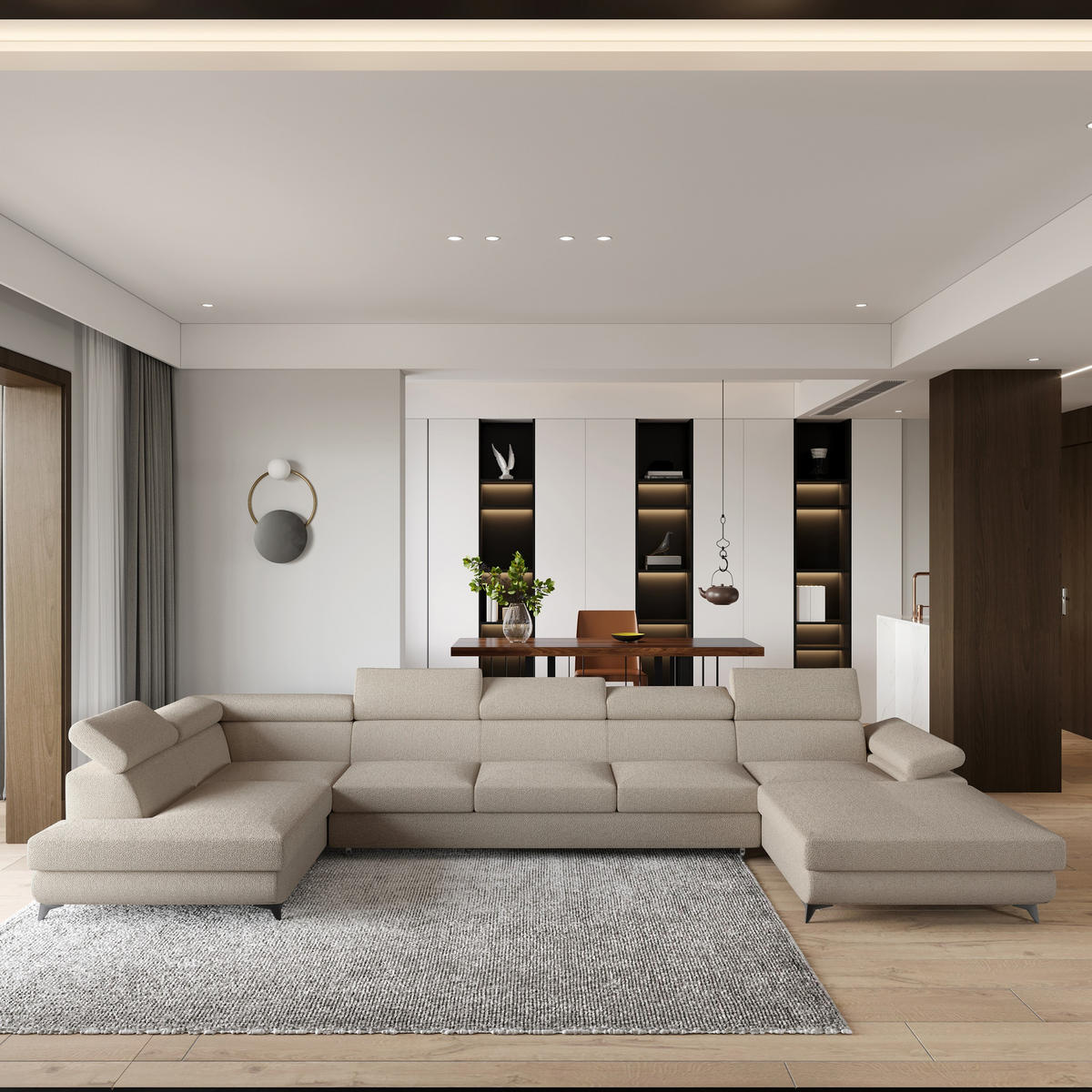 ROHOVÁ SEDAČKA MONTIVA béžová - černá/béžová, kov/dřevo (410/190cm) - MASSENO