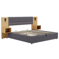 POLSTERBETT aus Samt 180x200 cm in Grau mit USB & LED - Grau, Textil (180/200cm) - Modfu