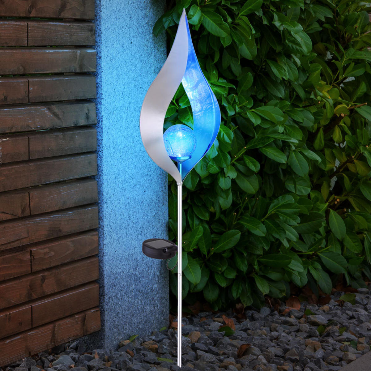 LED AUSSENLEUCHTE Solar silber-blau - Silberfarben, Glas (17.5/6/90cm) - Globo Lighting