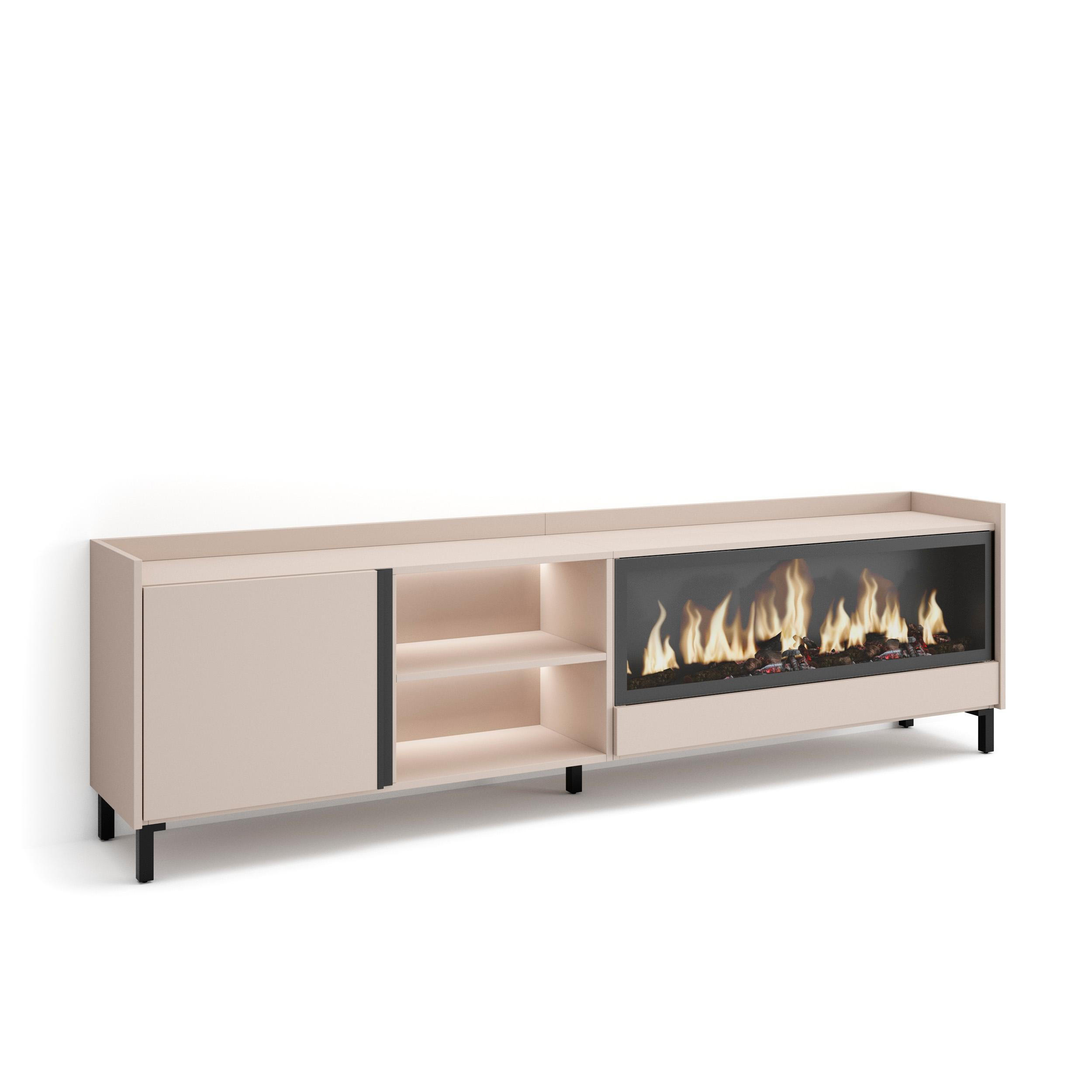 LOWBOARD, Beige, 212/35/61cm, Kamin mit Feuereffekt XXL - Beige, Holzwerkstoff (212/61/35cm) - Skraut Home
