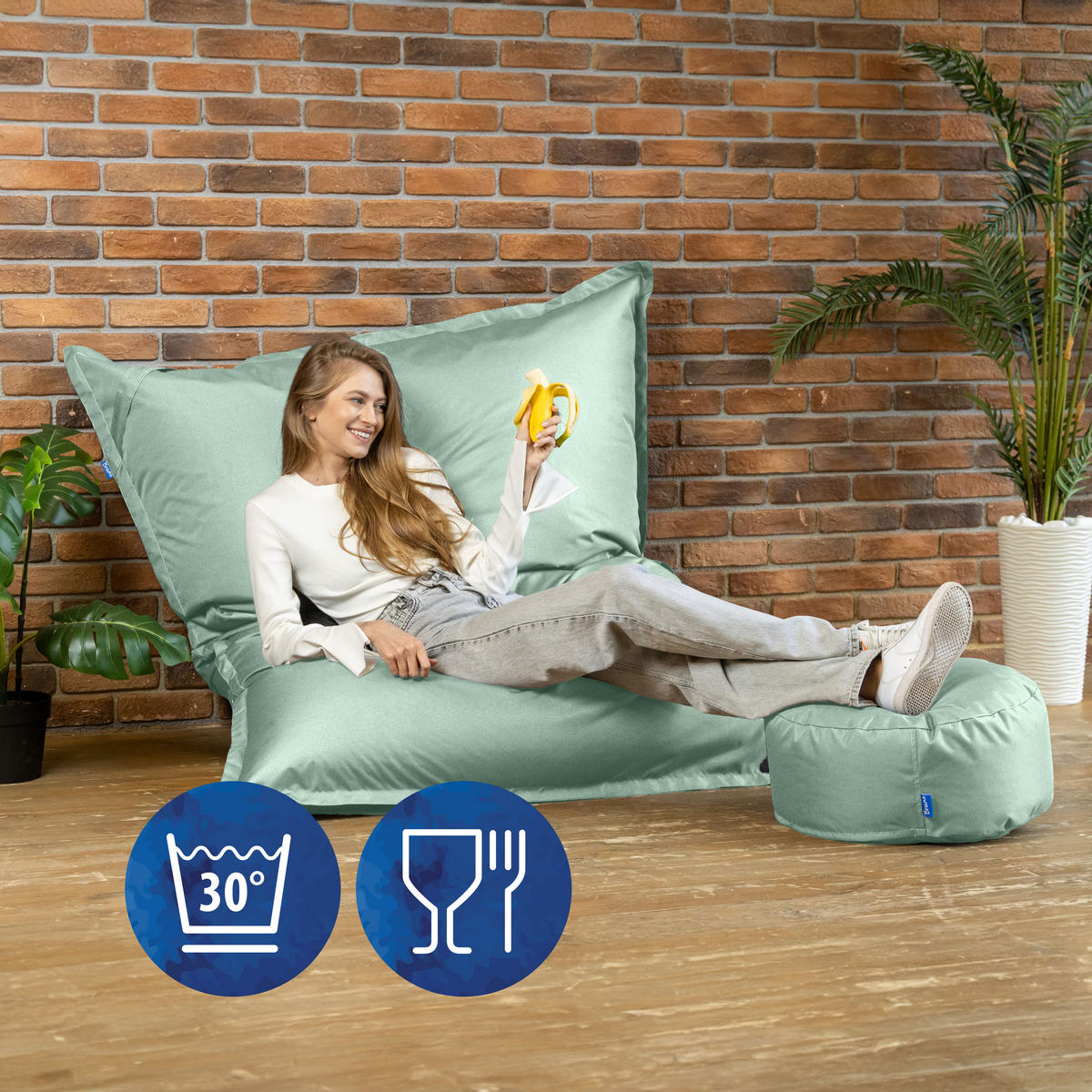 SITZSACK XXL Caree minzgrün, 140x180cm groß für Outdoor - Mintgrün, Textil (180/140/30cm) - Bruni