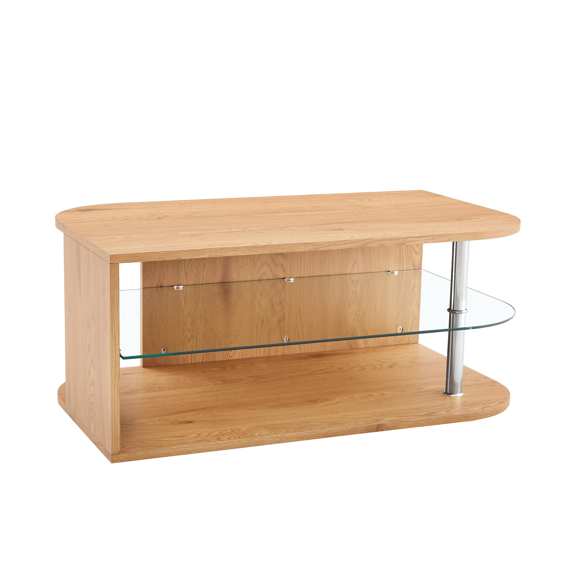 COUCHTISCH aus MDF und Glas 100x60x42 cm in Naturholz mit Stauraum - Naturfarben, Holzwerkstoff (100/60/42cm) - Modfu