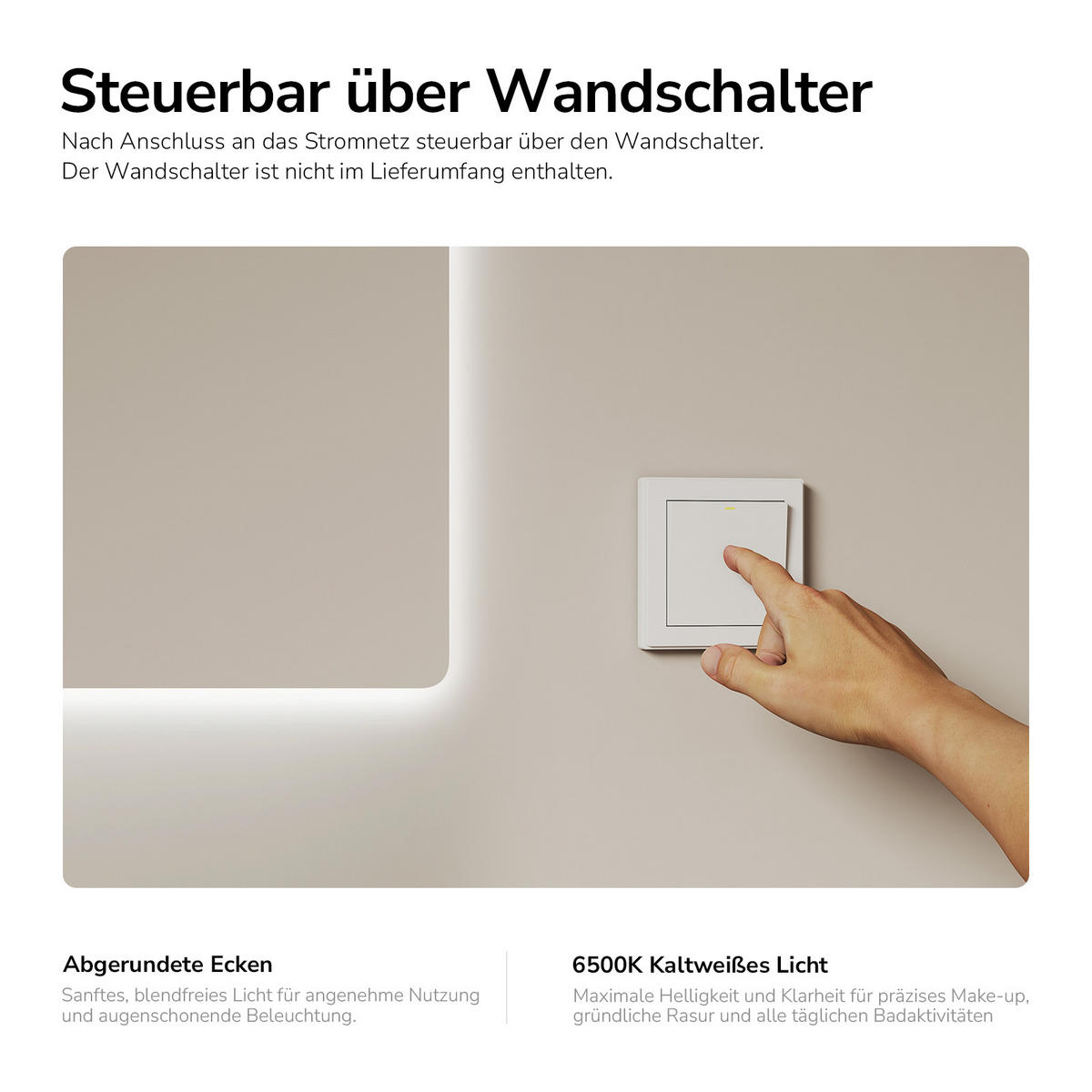 BADSPIEGEL mit Power-Off-Memory-Funktion Beleuchtung Rechteckig 80/60 cm - Weiß, Glas (60/3/80cm) - EMKE