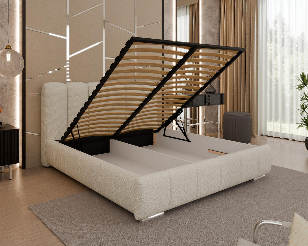 POLSTERBETT Zaira 160x200cm – Elegantes Polsterbett für modernen Wohnstil , ohne matratze, creme - Creme, Holz (140/200cm) - Homesy