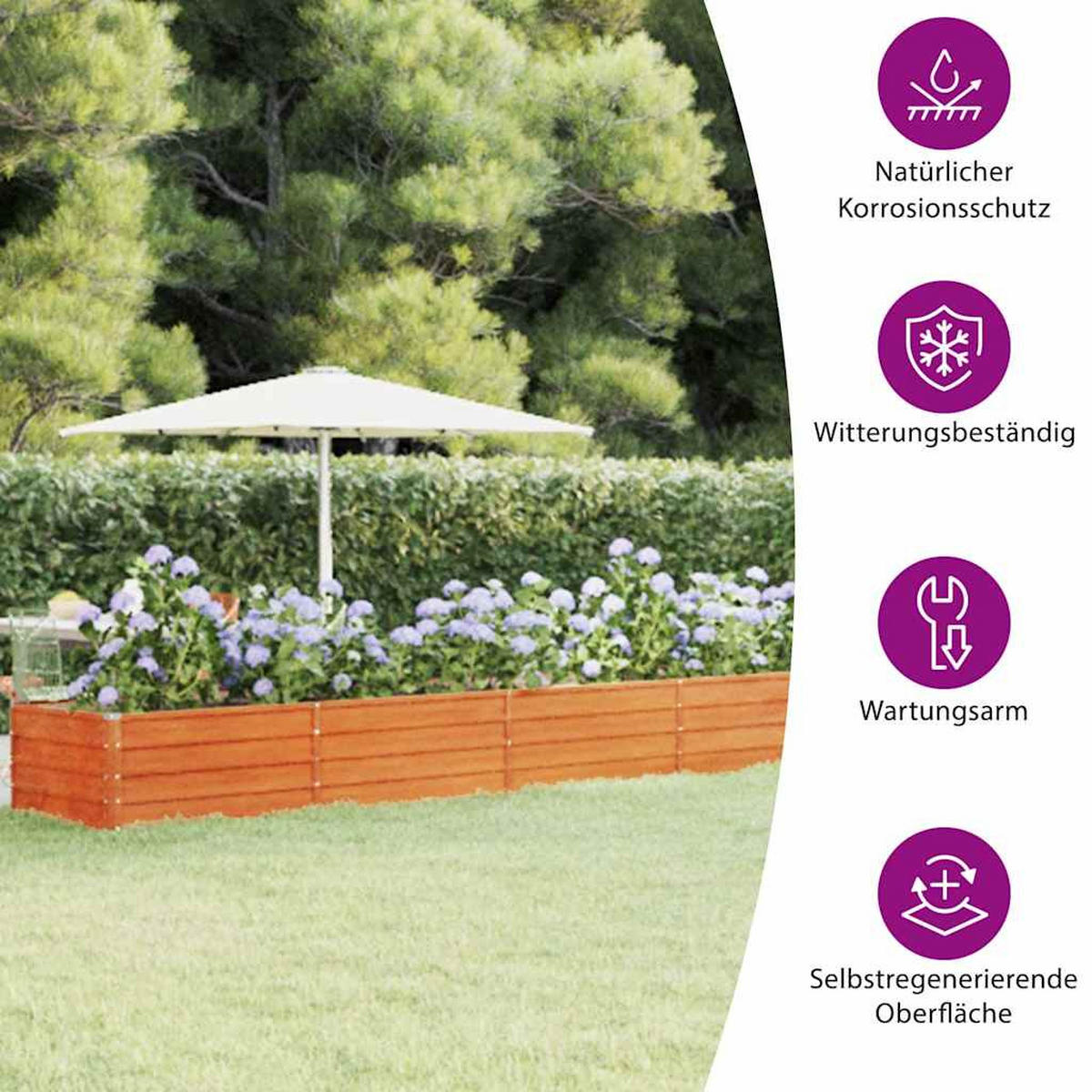 HOCHBEET Rostig 600/80/45 Cm Cortenstahl - Rostfarben, Metall (80/45/600cm) - vidaXL