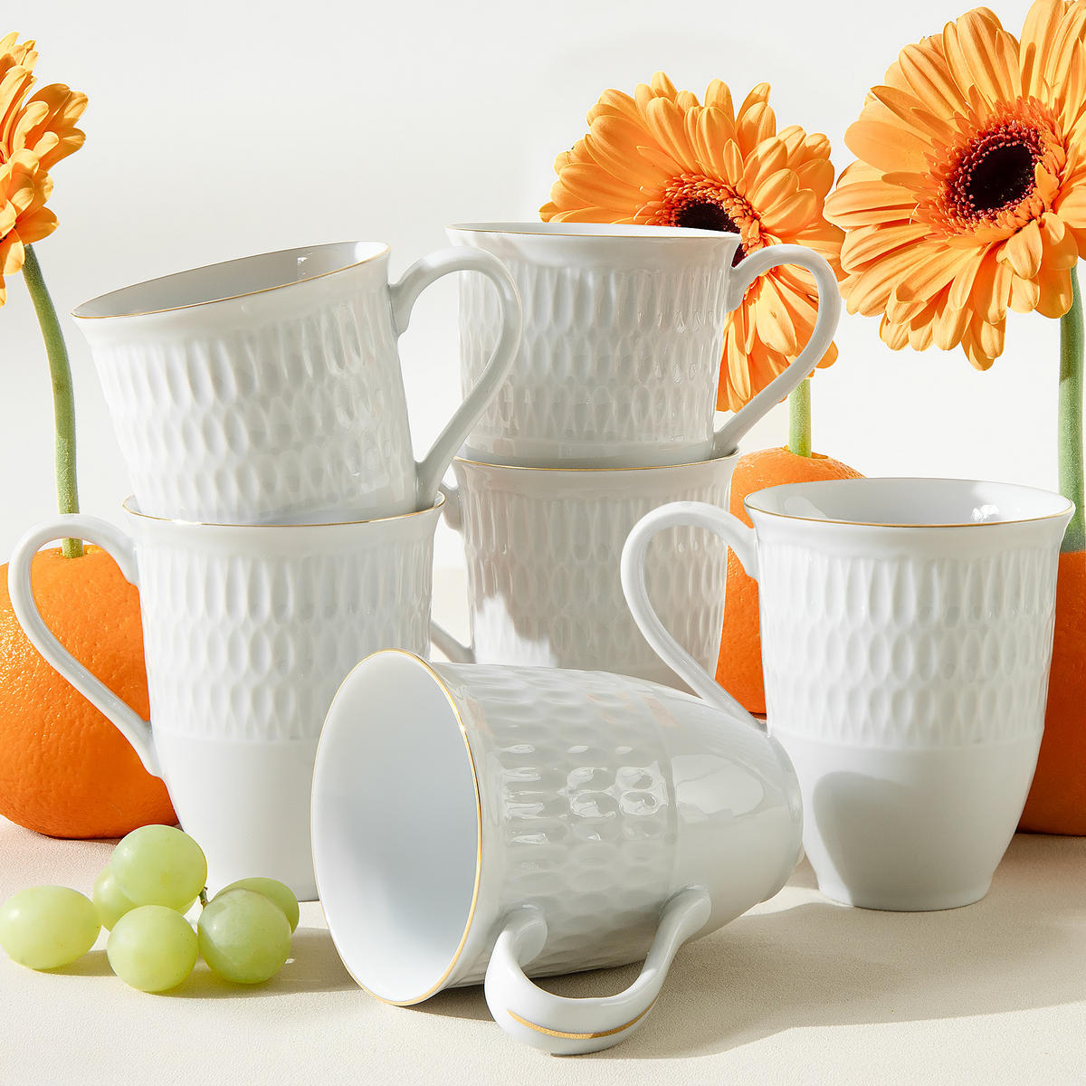 BECHER-SET CMIELOW SOFIA GOLDRAND 6-tlg aus Porzellan - Weiß, Keramik (0.3L) - KONSIMO®