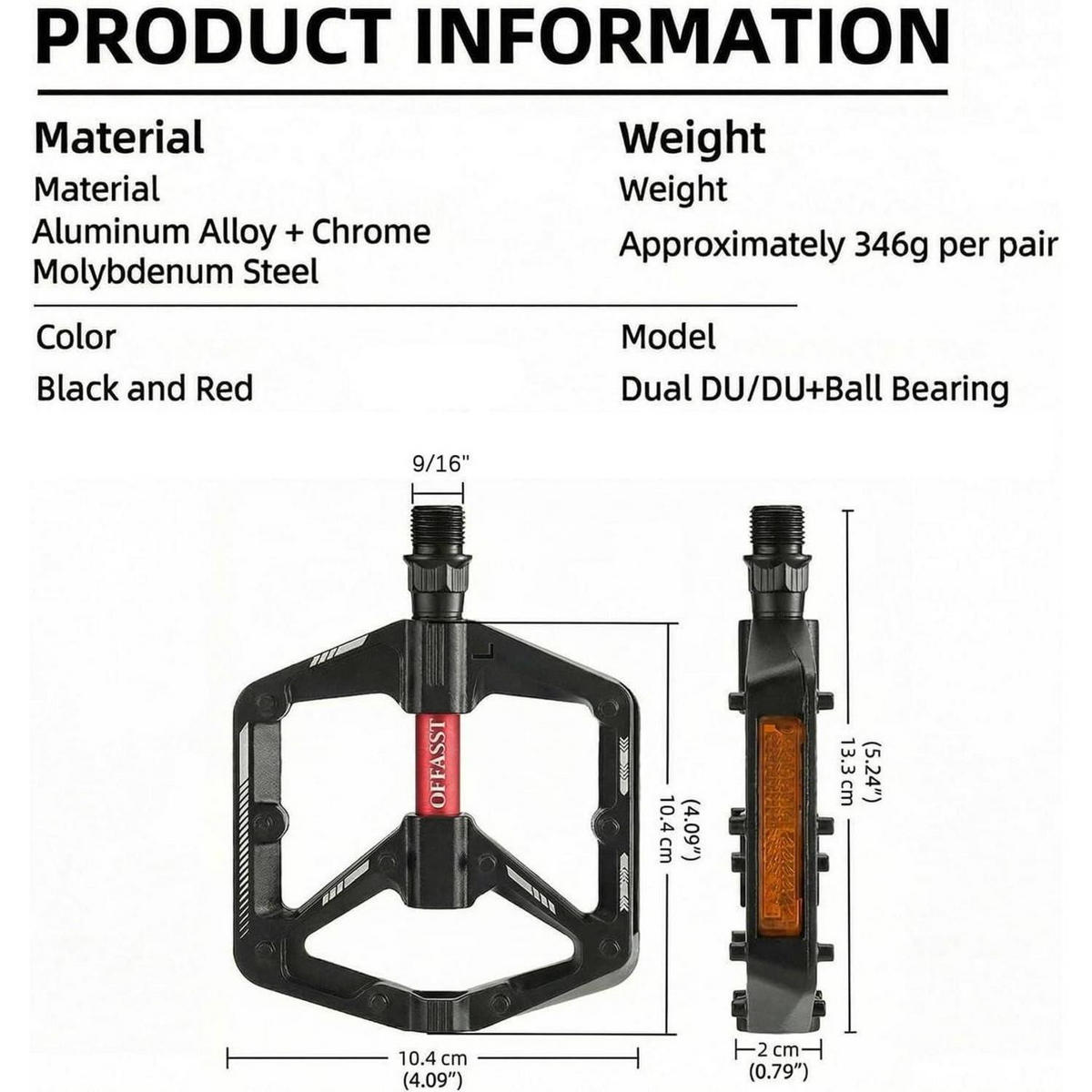 FAHRRADPEDALE Flats CNC-Aluminium mit 10 Anti-Rutsch-Stiften und Cr-Mo Achslager - Schwarz, Metall (13.3/2/10.4cm)
