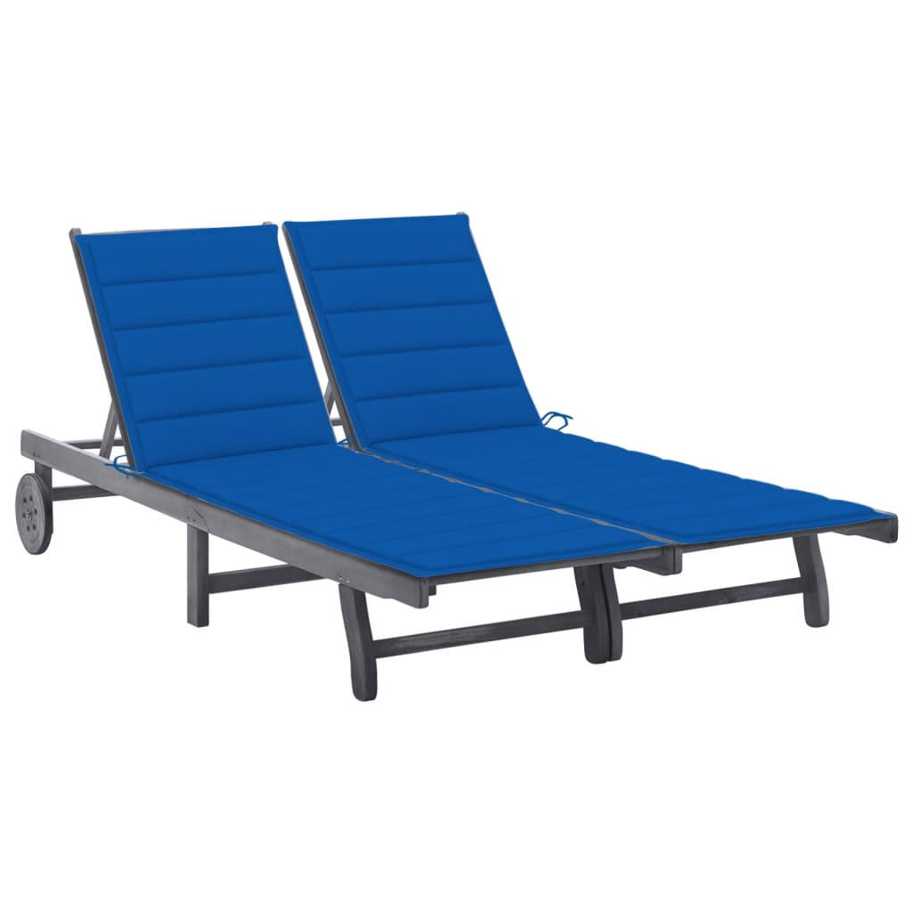 2-PERSONEN-SONNENLIEGE mit Auflage Grau Akazie Massivholz - Grau, Holz (200/76/200cm) - furnicato